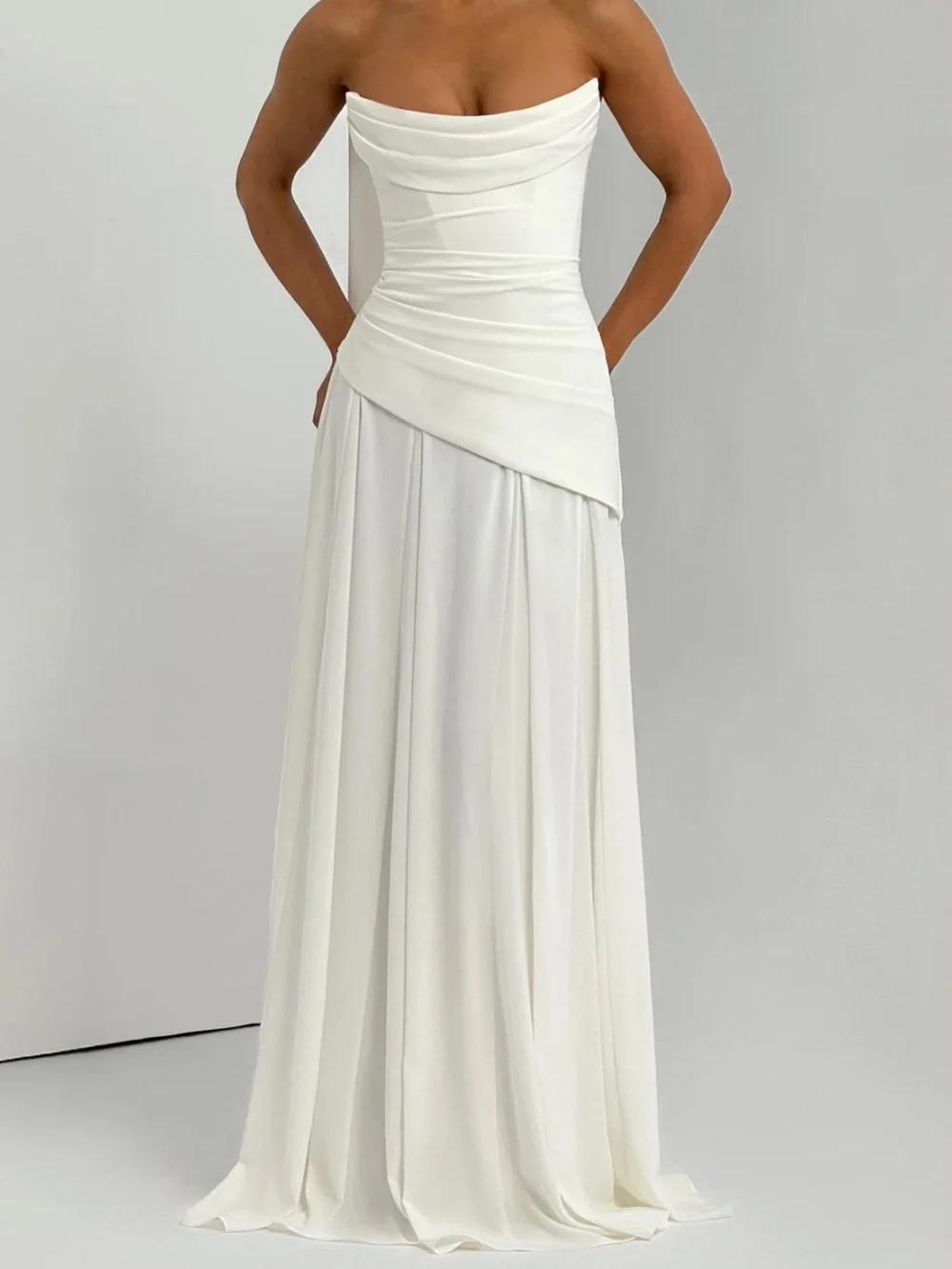 Strapless White Evening Gown